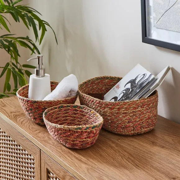 Set of 3 Oval Storage Baskets - Multicoloured image