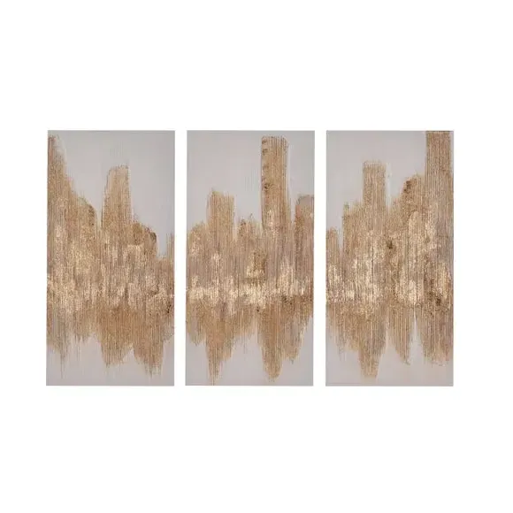 Set of 3 Panel Canvas Art - Gold, Textured