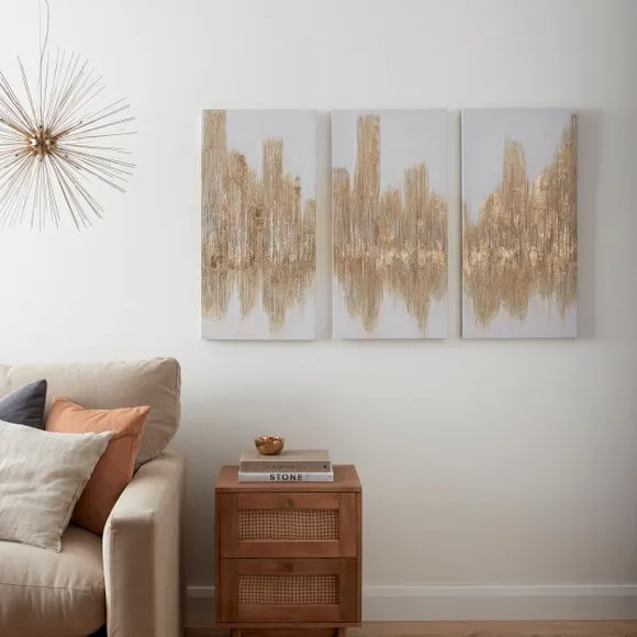 Set of 3 Panel Canvas Art - Gold, Textured image