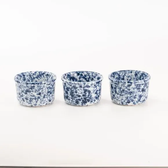 Set of 3 Ramekins with Splatter Design - Blue