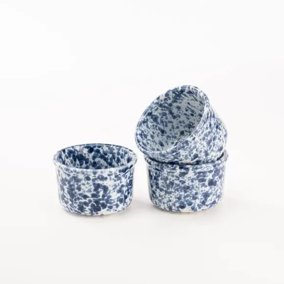 Set of 3 Ramekins with Splatter Design - Blue