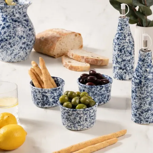 Set of 3 Ramekins with Splatter Design - Blue