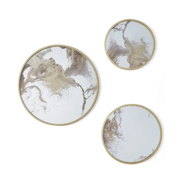 Set of 3 Round Wall Art - Gold, Mirrored