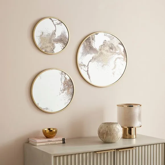 Set of 3 Round Wall Art - Gold, Mirrored image