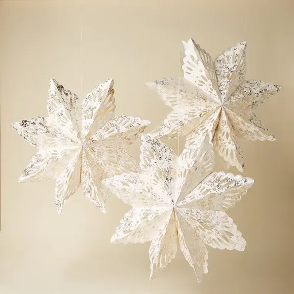 Set of 3 Snowflake Decorations - Gold, Paper