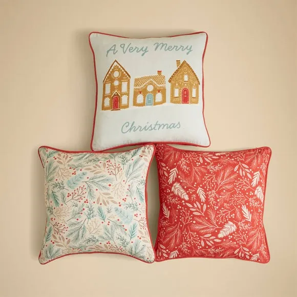 Set of 3 Square Cushion Covers - Multicolor, Cotton