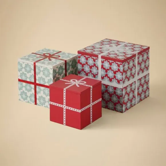 Set of 3 Stacking Presents - Multicolor, Wood