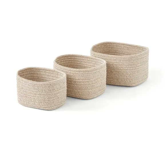 Set of 3 Storage Baskets - Natural, Woven Fabric