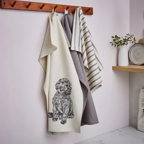 Set of 3 Tea Towels Cockapoo Design - Natural image