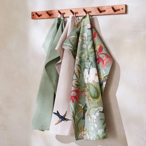 Set of 3 Tea Towels with Bird Print - Green, Cotton image