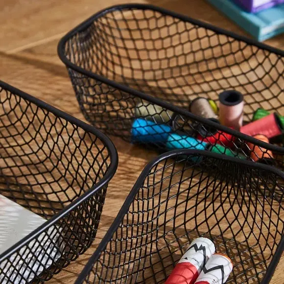 Set of 3 Wire Storage Baskets - Black, Metal