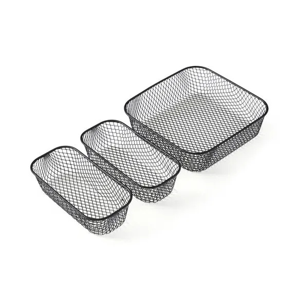 Set of 3 Wire Storage Baskets - Black, Metal