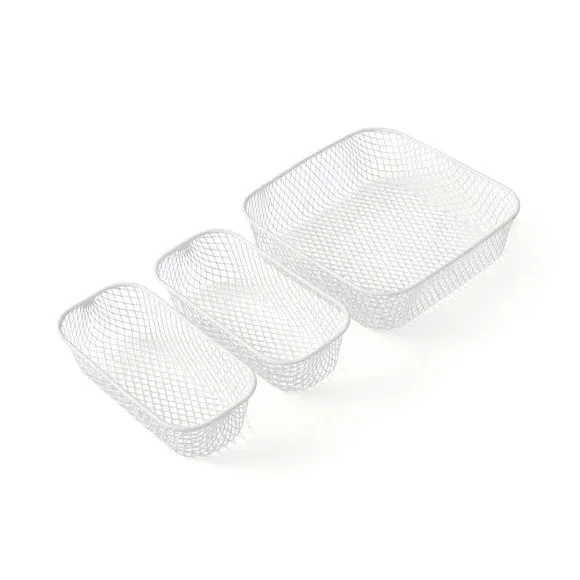 Set of 3 Wire Storage Baskets - White, Metal