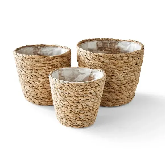Set of 3 Woven Plant Pots - Natural, Woven