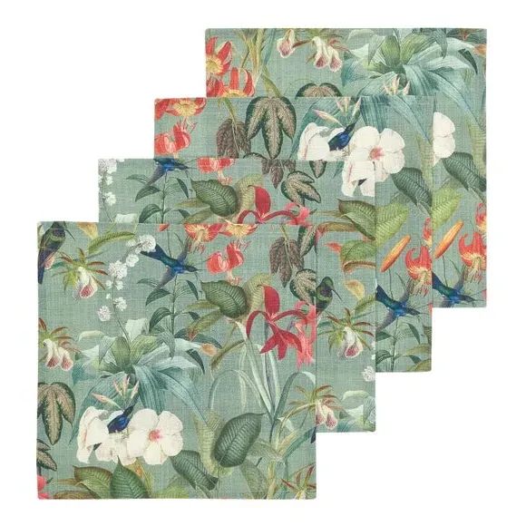 Set of 4 Botanical Bird Napkins - Multicolor