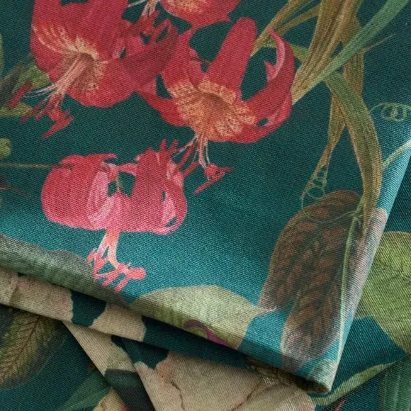 Set of 4 Botanical Bird Napkins - Teal, Cotton
