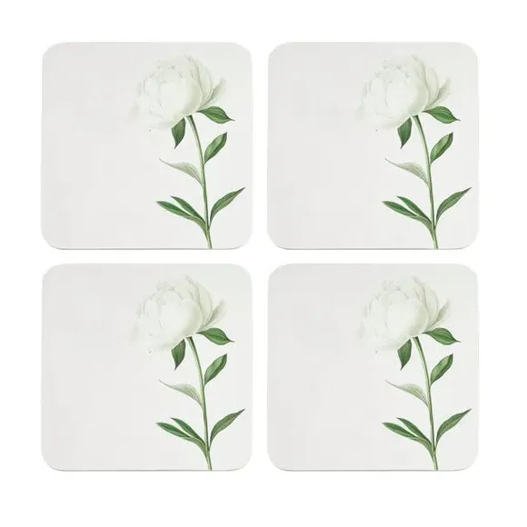 Set of 4 Coasters - Cream, Peony Design