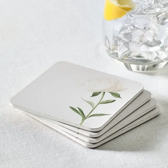 Set of 4 Coasters - Cream, Peony Design image