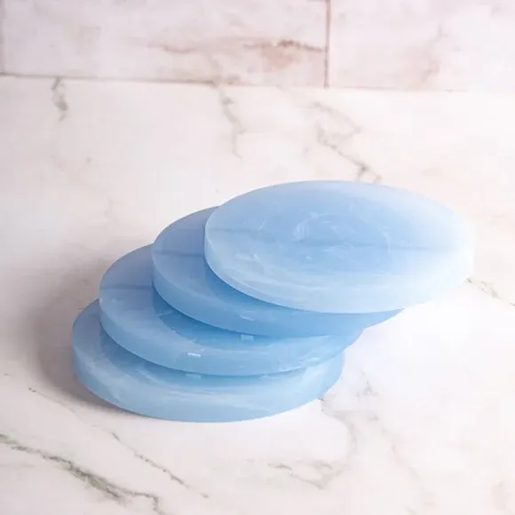 Set of 4 Coasters - White, Resin Marble