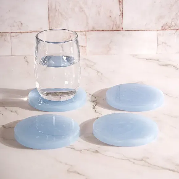 Set of 4 Coasters - White, Resin Marble