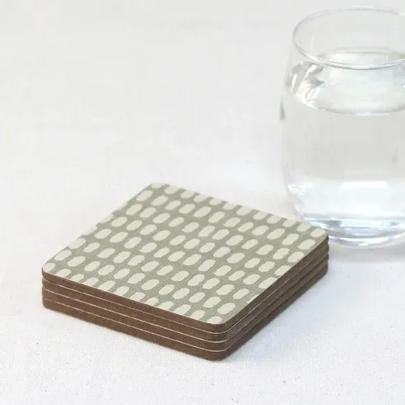 Set of 4 Coasters with Cork Back - Green