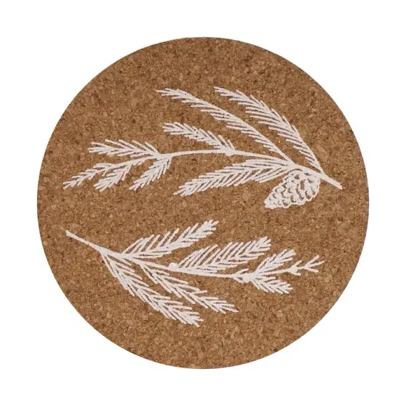 Set of 4 Coasters with Foliage Print - Brown, Cork image