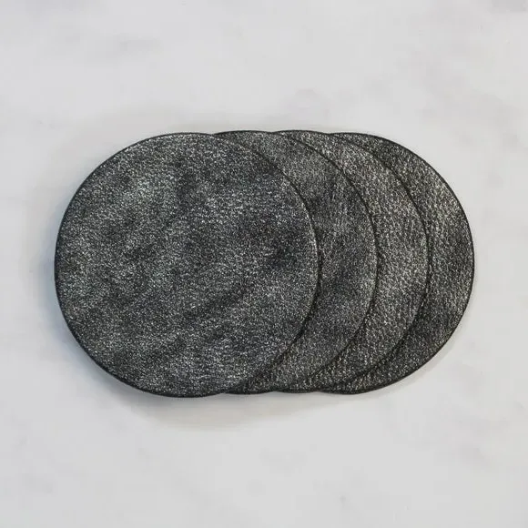 Set of 4 Coasters with Sparkle - Black, Faux Leather image