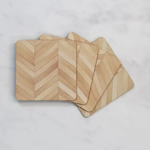 Set of 4 Coasters Wood Effect - Brown, Cork image