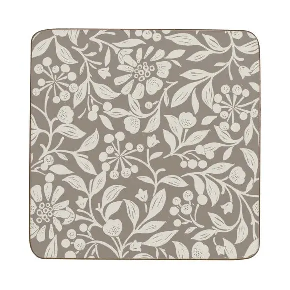 Set of 4 Cork Back Coasters - Beige, Floral