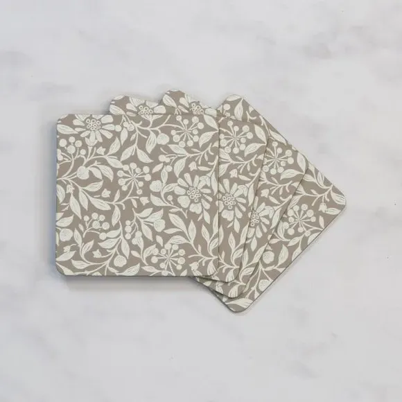 Set of 4 Cork Back Coasters - Beige, Floral image