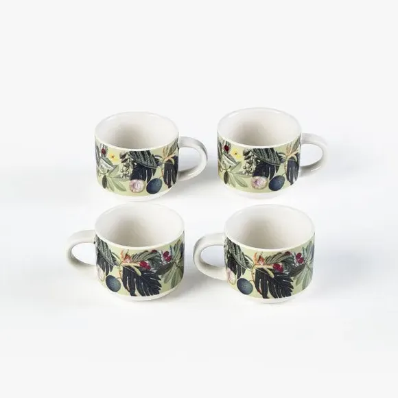 Set of 4 Espresso Mugs - White, Fine China