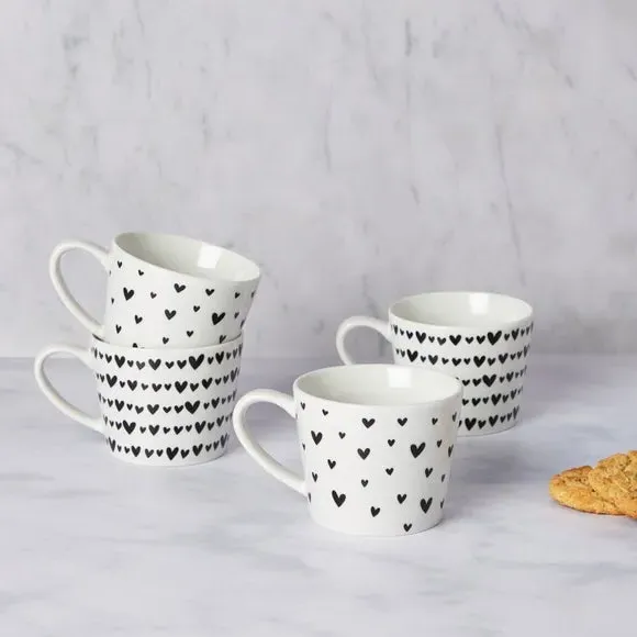 Set of 4 Heart Mugs - Multicolor, Porcelain image