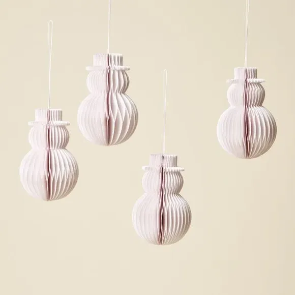 Set of 4 Honeycomb Snowmen Decorations - White