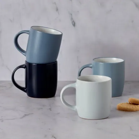 Set of 4 Mugs with Matt Finish - Blue, Clay