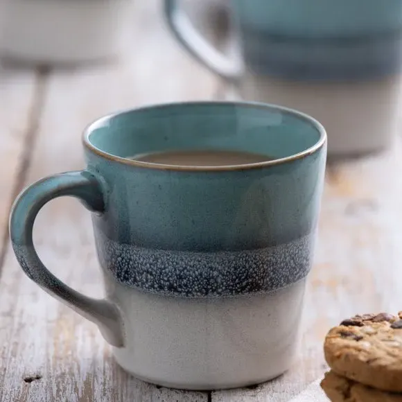 Set of 4 Mugs with Reactive Glaze - Blue, Stoneware