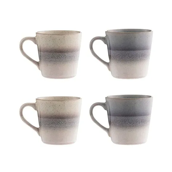 Set of 4 Mugs with Reactive Glaze - Grey, Stoneware