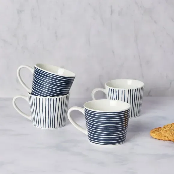 Set of 4 Mugs with Stripes - Blue, Porcelain image