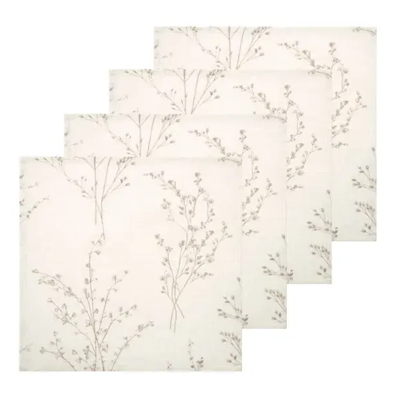 Set of 4 Napkins Floral Print - Natural, Linen