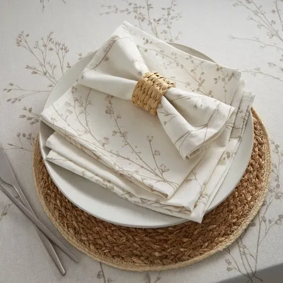 Set of 4 Napkins Floral Print - Natural, Linen image