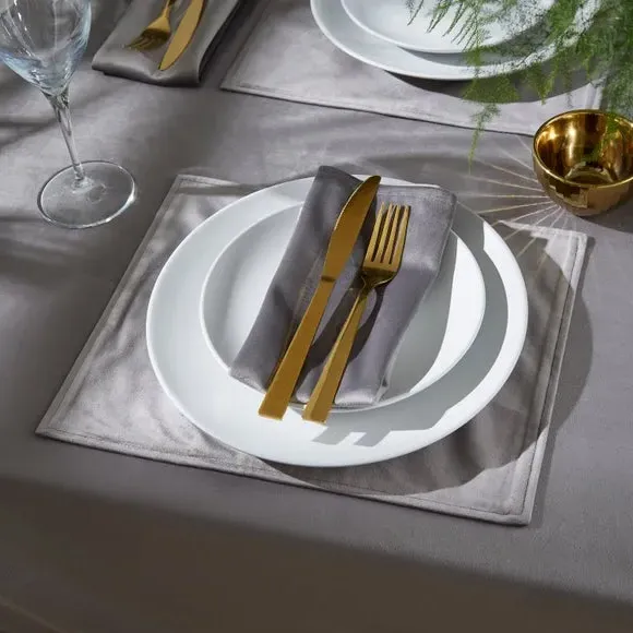 Set of 4 Napkins Quilted Finish - Grey, Velour