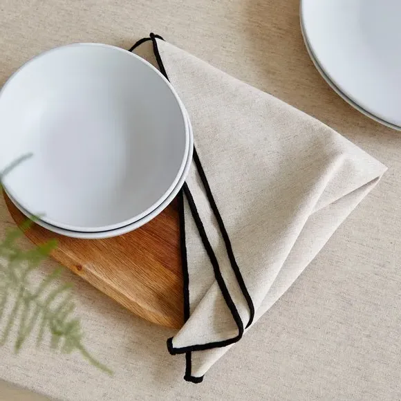 Set of 4 Napkins with Contrast Stitch - Natural image