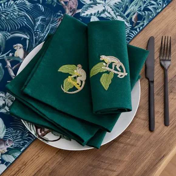 Set of 4 Napkins with Embroidery - Green, Cotton image