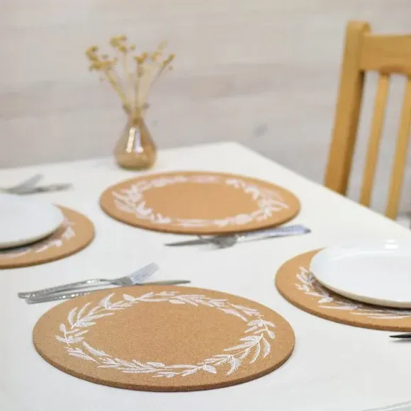 Set of 4 Placemats Foliage Print - Brown, Cork
