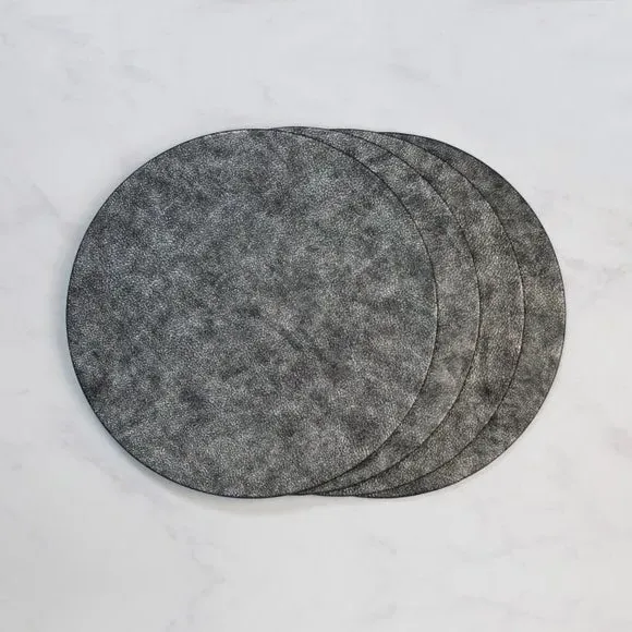 Set of 4 Placemats Heat Resistant - Black, Faux Leather image