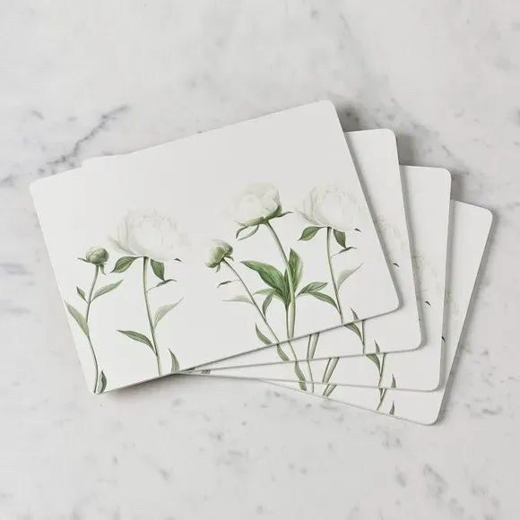 Set of 4 Placemats Peony Design - Cream