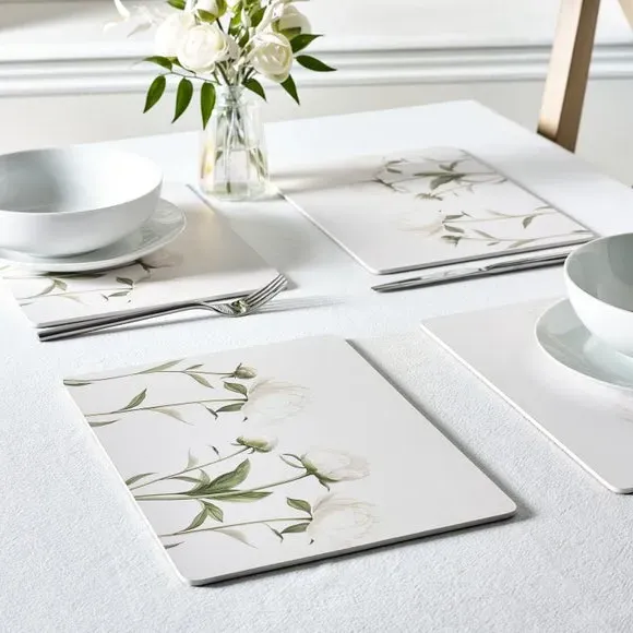 Set of 4 Placemats Peony Design - Cream image