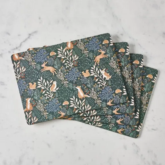 Set of 4 Rectangle Placemats - Green, Cork