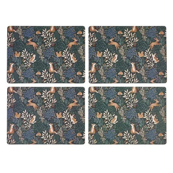 Set of 4 Rectangle Placemats - Green, Cork
