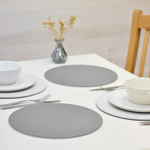 Set of 4 Reversible Placemats - Grey, Faux Leather