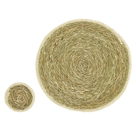 Set of 4 Round Coasters - Natural, Grass Braid